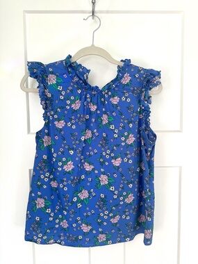 J. Crew Bright Blue Floral Ruffle Tank Top - Sz M